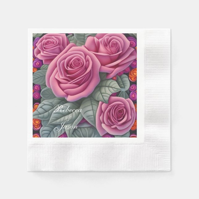 Ömtåliga Pastell Rosa Bröllopsrosor Pappersservett (Framsidan)