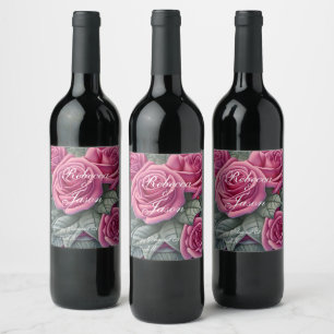 Ömtåliga Pastell Rosa Bröllopsrosor Vinflaska Etikett