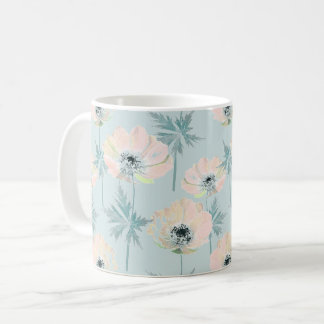 Ömtåliga rosa anemoneblommor. kaffemugg