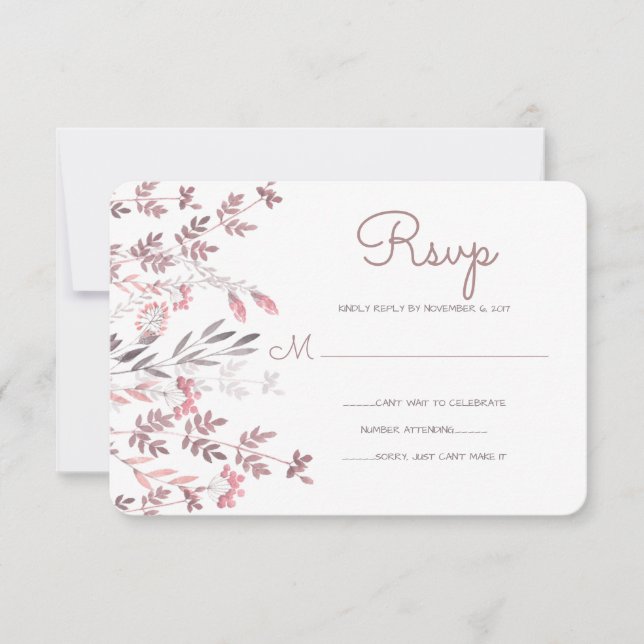 Ömtåliga Rosa Blommiga Grenar - Bröllops RSVP Inbjudningar (Framsida)