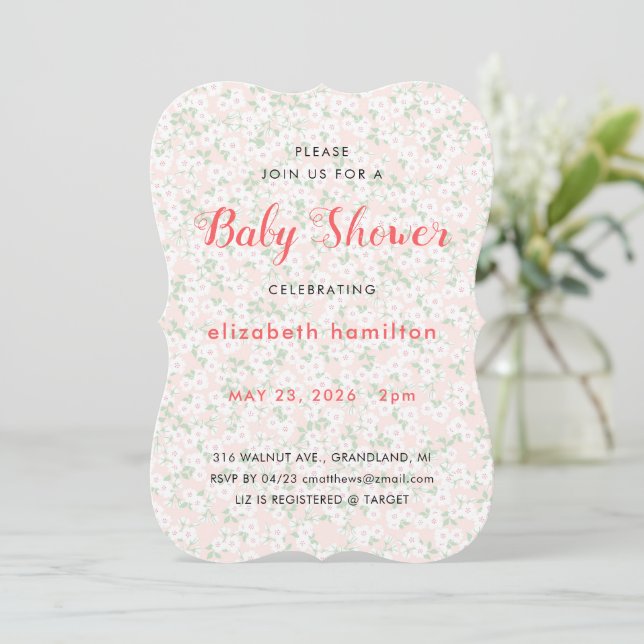 Ömtåliga Rosa Blommor Bebis Shower Inbjudan (Stående Fram)