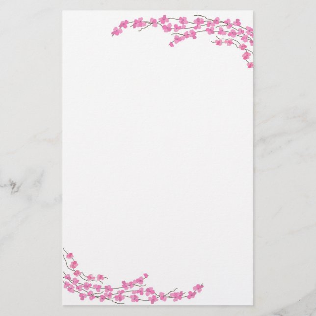 Ömtåliga Rosa Blommor Brevpapper (Framsida)