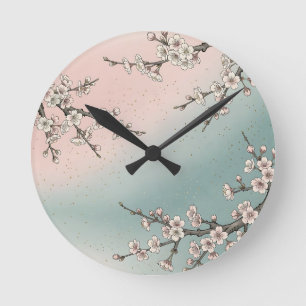 Ömtåliga rosa körsbärsblom Sakura-grenar  Rund Klocka