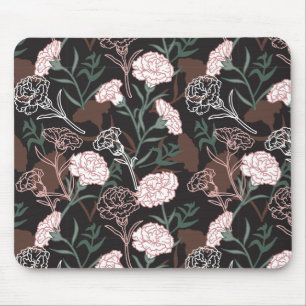 Ömtåliga rosa nejlikor med gröna blad Blommig Musmatta