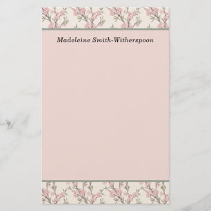 Ömtåliga rosa rosbuketter blommande monogramnamn brevpapper