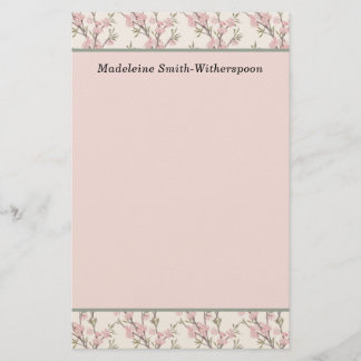 Ömtåliga rosa rosbuketter blommande monogramnamn brevpapper