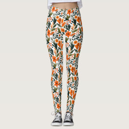Ömtåliga vårblommor orange blomster mönster leggings