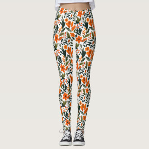 Ömtåliga vårblommor orange blomster mönster leggings