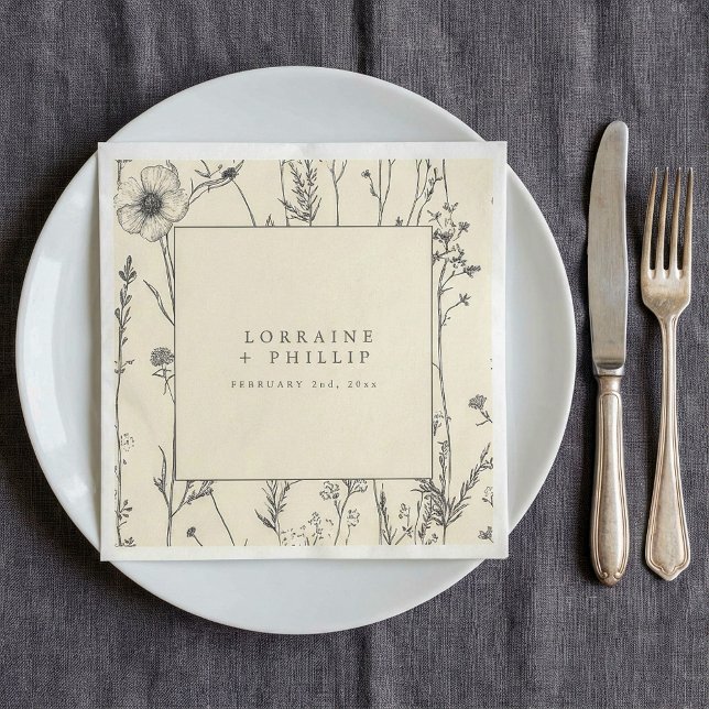 Ömtåliga vilda blommor bröllopsservett pappersservett (Delicate wild flowers wedding napkin.)