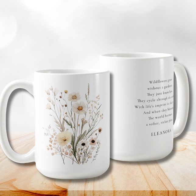 Ömtåliga vildblommor Inspirerande dikt Kaffemugg (Delicate Wildflowers Inspirational Poem Coffee Mug)