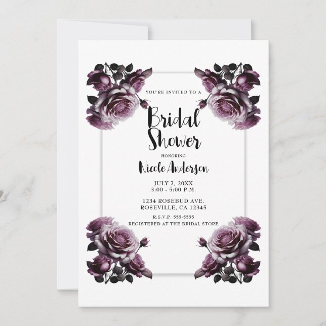 Ömtåliga vinröda rosor shabby brud shower inbjudningar (Framsida)