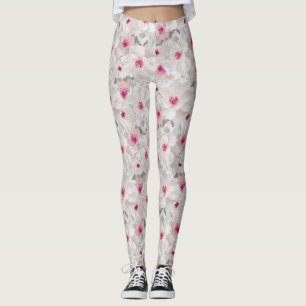 Ömtåliga vita och rosa blommor leggings