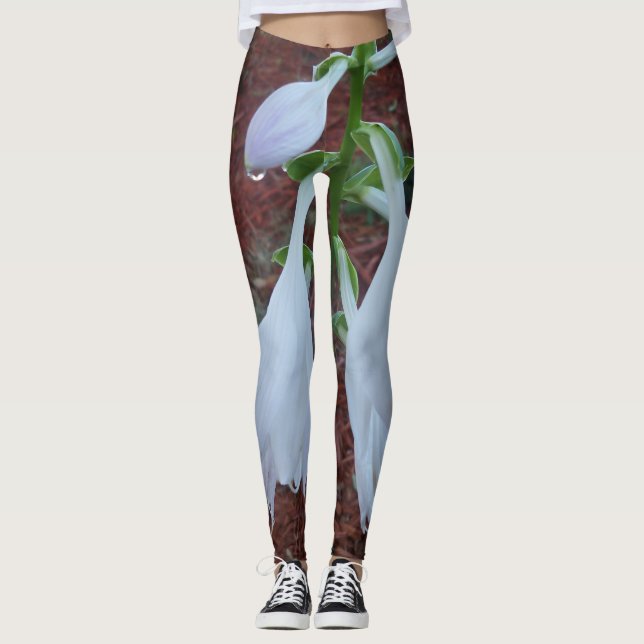 Ömtåliga vita Sun Hosta-blommor Leggings (Framsida)