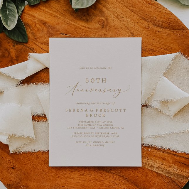Ömtåligt guld och kräm 50-årsjubileum för bröllope inbjudningar (Skapare uppladdad)