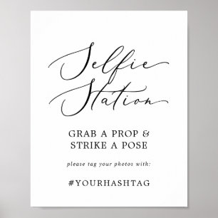Ömtåligt svart selfie-stations bröllop Hashtag-sky Poster