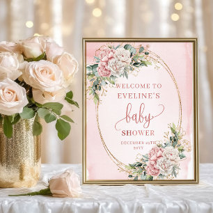 Ömtåligt välkomst dammig rosa blommig babyfirande poster