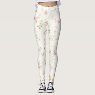 Ömtåligt Vattenfärg Blommönster | Rosa Blomma Leggings