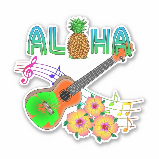 ÖmusikUkulele Aloha Klistermärken (Framsida)