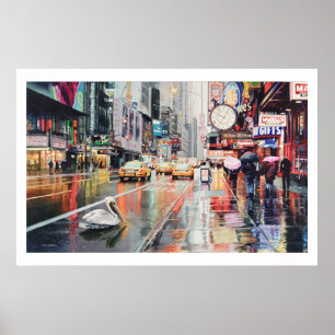 "Omväg" pelikan i New York vattenfärgaffisch Poster