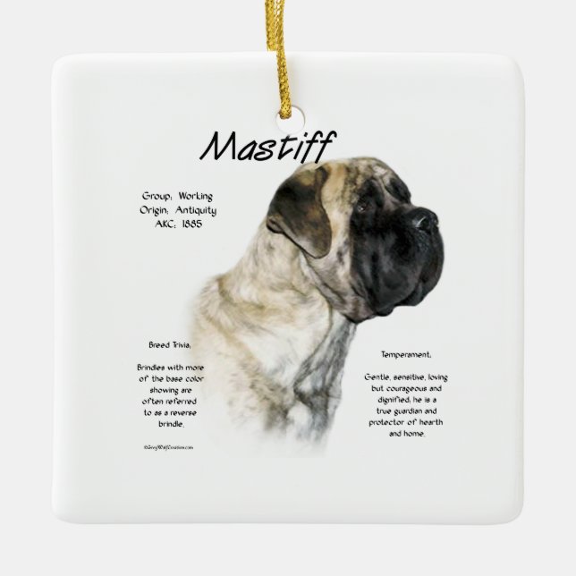 Omvänd Brindle Mastiff Historia Julgransprydnad Keramik (Framsida)
