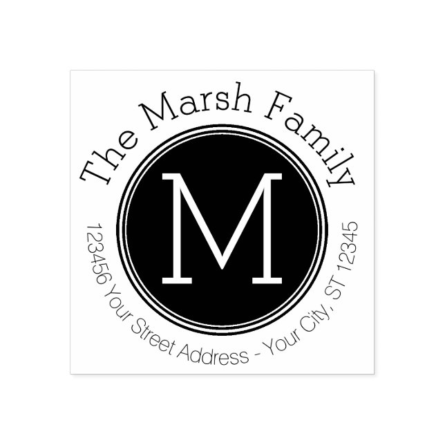 Omvänd monogram med Namn och Returadress Stämpel (Tryck)