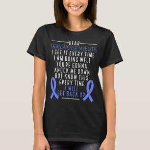 Omvänd myelitis Awareness back Blue Ribbon T Shirt