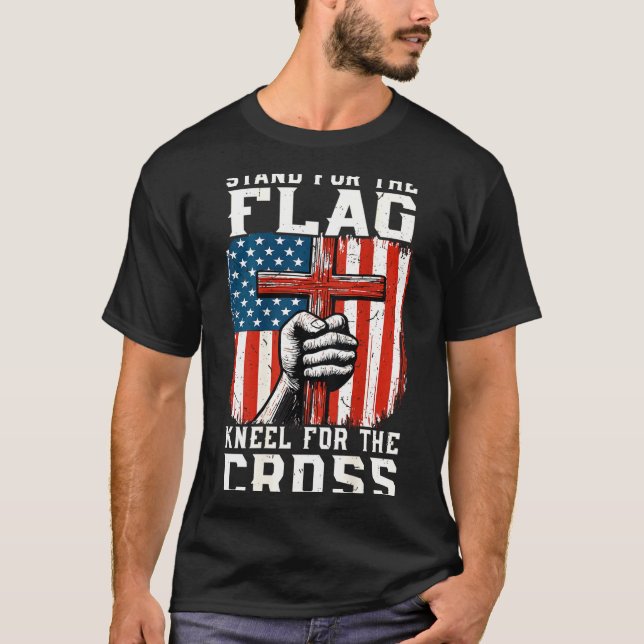On-back Stand For Flag Kneel Cross Patriotic Chris T Shirt (Framsida)