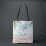 Ön Breeze Pawarated Beach Scene Sister Tygkasse<br><div class="desc">Ön Breeze Paweed Beach Scene,  med Ocean Vågar,  Sandy Beach och Handflatan Träd,  med ett vackert teal blå himmel. Med Typsnitt för modern typografi. En tropisk sommarströ,  eller en målbröllopsdesign - Personlig Sister Tote bags! ~ Kolla min butik för att se hela bröllop-svit för den här designen!</div>
