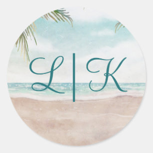 Ön Breeze Pawarden Beach Scene Monogram Bröllop Runt Klistermärke
