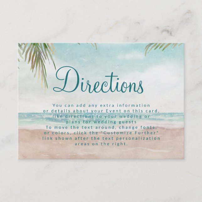 Ön Breeze Tropical Beach Wedding Directions Tilläggskort (Framsida)