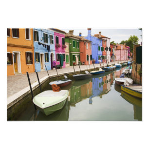 Ön Burano, Burano, Italien. Färgglad 4 Fototryck