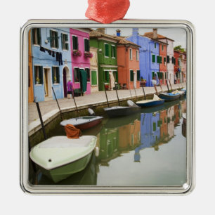 Ön Burano, Burano, Italien. Färgglad 4 Julgransprydnad Metall