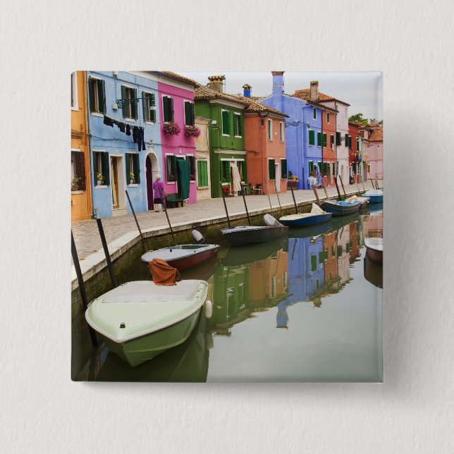 Ön Burano, Burano, Italien. Färgglad 4 Knapp (Framsida)
