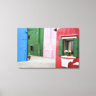 Ön Burano, Burano, Italien. Färgglad Burano 2 Canvastryck
