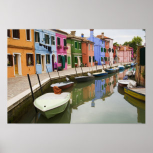Ön Burano, Burano, Italien. Färgrik 4 Poster