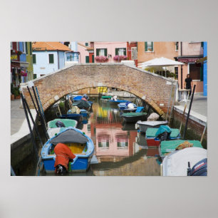 Ön Burano, Burano, Italien. Färgrik Poster