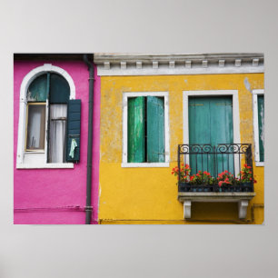 ön Burano, Burano, Italien. Färgstark 5 Poster