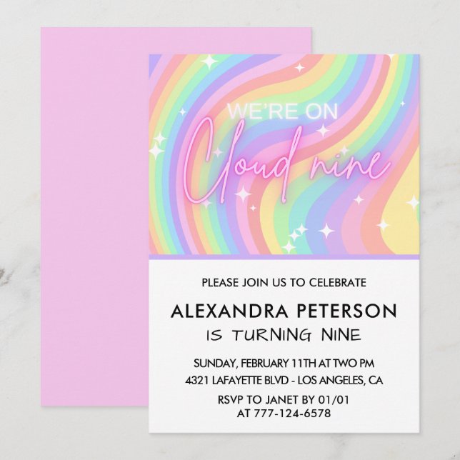 On Cloud 9 Födelsedagsinbjudan Magisk Rosa Inbjudningar (Fram/baksida)