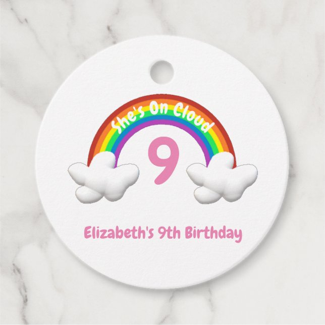 On Cloud 9! Rainbow Birthday Gåvor Etiketter (Framsida)