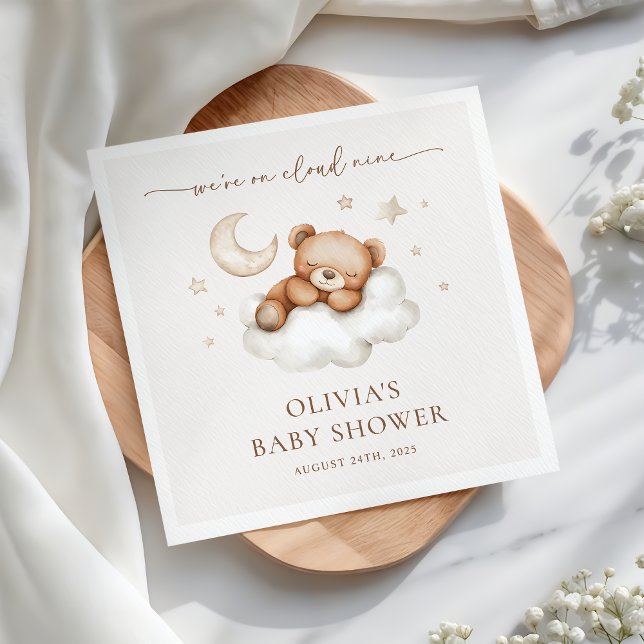 On Cloud Nine Neutral Teddy Bear Baby Shower  Pappersservett (Skapare uppladdad)