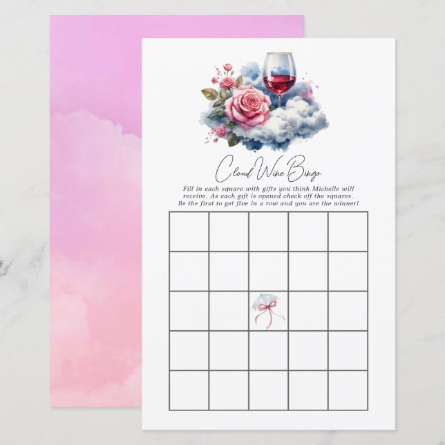 On Cloud Wine Bridal Shower Bingo-spel (Fram/baksida)