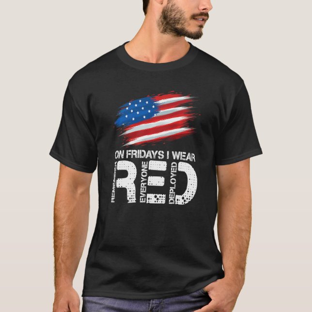 On Friday I Wear Red Support American Troops Vinta T Shirt (Framsida)
