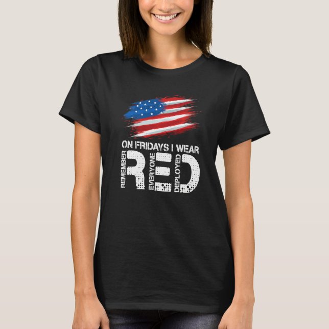 On Friday I Wear Red Support American Troops Vinta T Shirt (Framsida)