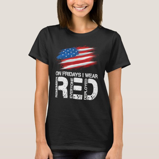 On Friday I Wear Red Support American Troops Vinta T Shirt (Framsida)