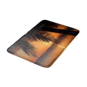 Ön Handflatan Träd över Orange Sunset Beach Scene Badrumsmatta