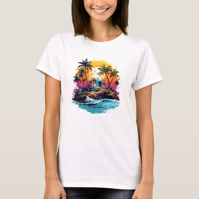 Ön handflatan, tropiska, sommartid t shirt (Framsida)