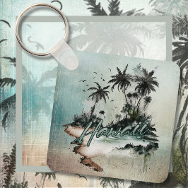 ön Hawaii Tropical Handflatan Träd Nyckelring