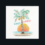 Ön Helgdag Tropical Beach Handflatan jul Pappersservett<br><div class="desc">Den tropiska strandnöten julcocktailblöjor har en vattenfärgsö i sol med en handflatan träd som dekoreras med ljus och prydnadsföremål,  och en "glad helg" hälsning. Den nedre textraden kan vara personlig (visas här med "tack för att du firar med oss"). Art av KL Lagrar</div>