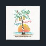 Ön Helgdag Tropical Beach Handflatan jul Pappersservett<br><div class="desc">Den tropiska strandnöten julcocktailblöjor har en vattenfärgsö i sol med en handflatan träd som dekoreras med ljus och prydnadsföremål,  och en "glad helg" hälsning. Den nedre textraden kan vara personlig (visas här med "tack för att du firar med oss"). Art av KL Lagrar</div>