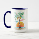 Ön Helgdag Tropiska Beach Handflatan Träd-jul Mugg<br><div class="desc">Det tropiska strandtemat Juldagen i mugg har en ö i sol med handflatan träd som är dekorerad med ljus och prydnadsföremål och en hälsning av glad helg. Den undre textraden kan vara personlig med ett eget namn eller hälsning. Art av KL Lagrar</div>